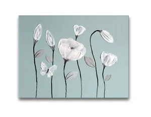 ATEMBERAUBENDES WEISSES & ENTENEI BLAUES BILD ZEN BLUMENGEMÄLDE LEINWAND KUNSTDRUCK NEU - Bild 1 von 3