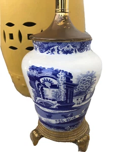 SPODE Blue and White Ginger Jar Italian Table Lamp Footed Brass Base England - Picture 1 of 13