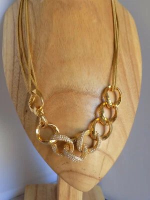 Collar Paula Abdul Tono Dorado Eslabones de Cadena Estrás Multi Cadena Glamour Foto 1 de 4