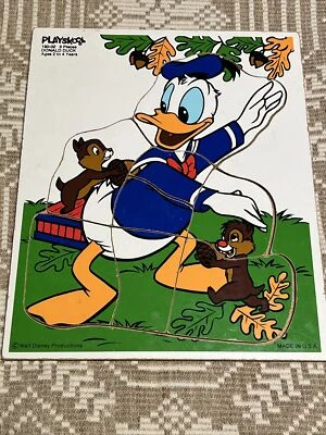 Rompecabezas de madera vintage Playskool Pato Donald Disney 9 piezas 190-02 hierba verde! Foto 1 de 4