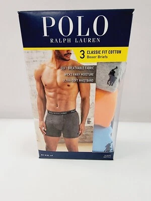Paquete de 3 calzoncillos boxer Polo Ralph Lauren pequeños calce clásico naranja azul gris para hombre Foto 1 de 4