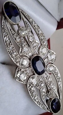 Platinum 1.7Ct VS Diamond G Colour! Sapphire Cluster Large Art Deco Brooch 7.61g - Image 1 of 4
