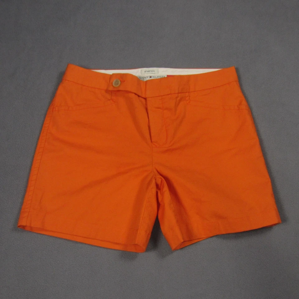 Tommy Hilfiger Pantalones Cortos Mujer 8 Naranja Chino Elástico Botón Mosca Preppy  Foto 1 de 4