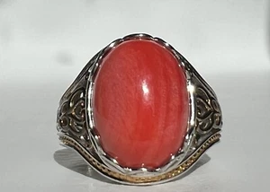 Coral NH Gold & Silver Two-Tone Ring 925 Sterling Silver Sz 9 - Picture 1 of 9