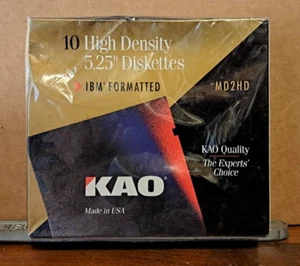 KAO Formatted IBM High Density DS HD 10 Count 5-1/4" 5.25" Diskettes Disks New - Picture 1 of 2