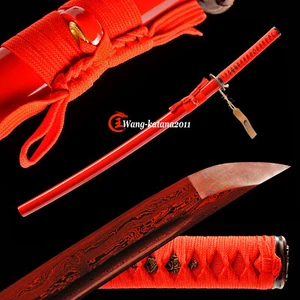 40''Blood Red Katana Damascus Folded Steel Japanese Samurai Sharp Function Sword - Picture 1 of 8