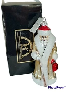 Vtg Christopher Radko Russian Santa In Winter White Glitter Glass Ornament 7" - Picture 1 of 10