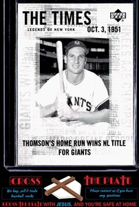 1-2001 Upper Deck Legends of New York Bobby Thomson New York Giants #182 - Picture 1 of 2
