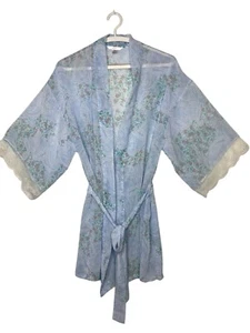 Flora Nikrooz Small Medium S/M Robe Short Blue Semi-sheer - Picture 1 of 7