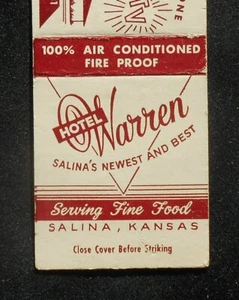 1950er Hotel Warren und Howard Johnson Motel Salina KS Saline Co Streichholzschachtel Kansas - Bild 1 von 1