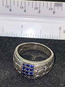 EFFY Splash 925 Sterling Silver Blue Sapphire Pavé Ring Band Size 10 - Picture 1 of 7