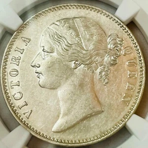 1840 British India 1 Rupee Silver Coin Victoria Young Head NGC AU58 - Picture 1 of 8