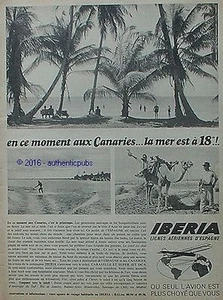 PUBLICITE IBERIA CARAVELLE JET ESPAGNE CANARIES MER PLAGE DE 1965 FRENCH AD PUB - Picture 1 of 1