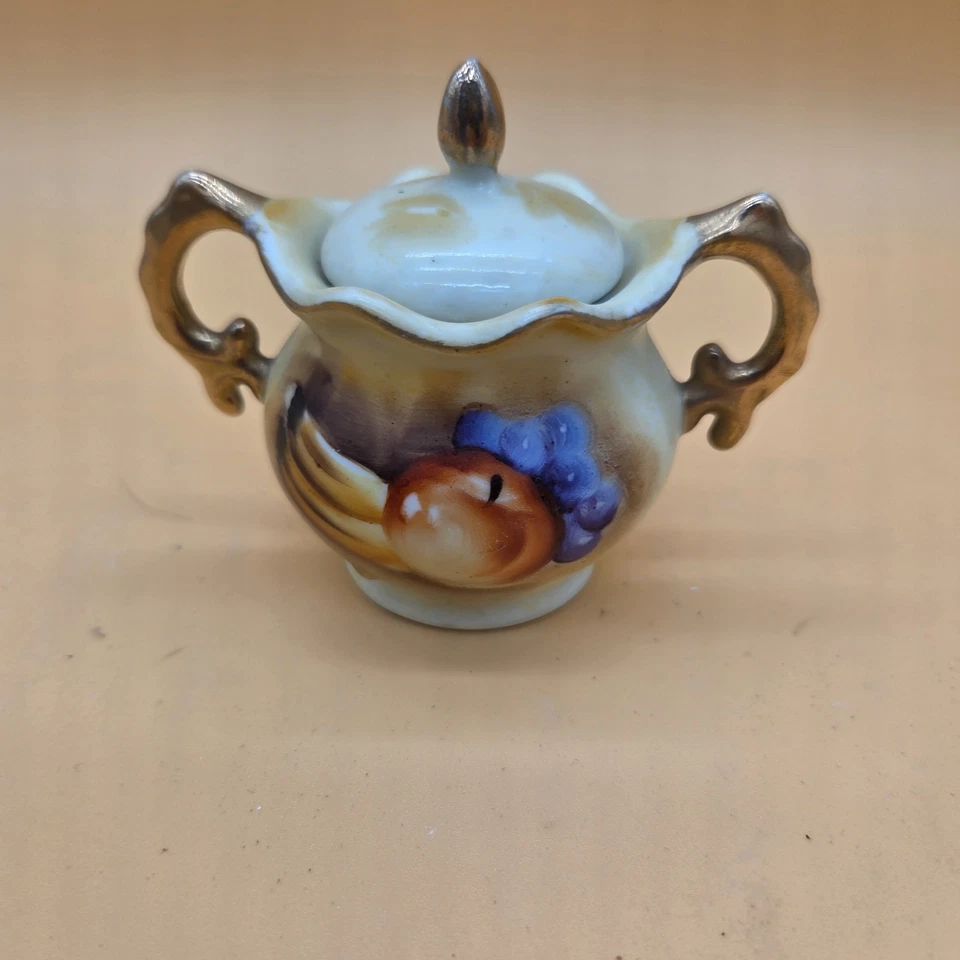 De Colección Enesco Pintado a Mano Fruta Oro Borde Azucarero Tapa Porcelana Firmado  Foto 1 de 4