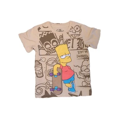 Boy's 4/5 Beige The Simpsons Bart Simpson Graphic T-Shirt New Without Tags - Image 1 of 3