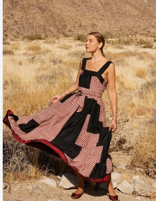 NATALIE MARTIN Sz M средний жасмин шелк макси платье с поясом Noire зигзаг новый с Ярлыками - Изображение 1 из 4