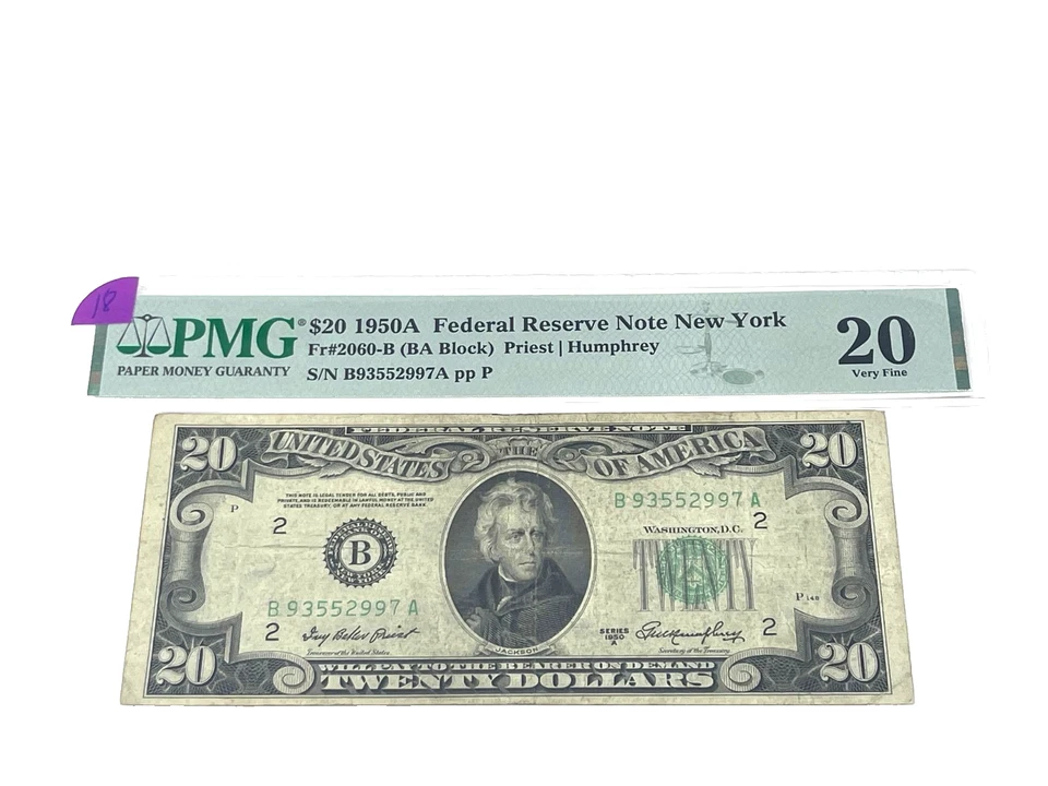 Pre 57 - 1950A - $20 Federal Reserve Note New York, Green Seal, PMG 20, VF (#18) - Image 1 of 2