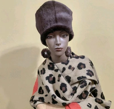 HANDMADE AFRICAN KUFI 100% REAL   SHEARED MINK FUR HAT BROWN  WARM LINED 24-25" - Image 1 of 4