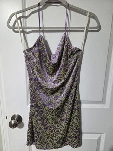 Vintage Just In Time USA Crushed Velvet Swirl Floral Spaghettiträger Minikleid Medium - Bild 1 von 7