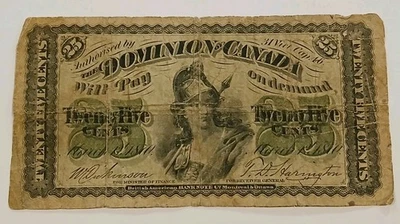 1870 Dominion of Canada 25 Cents Shinplaster Banknote Dickinson/Harington - Image 1 of 4