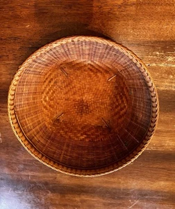 Round Bamboo Hand Made Woven Breadbasket fruit Gift Basket Home Decor - Picture 1 of 11