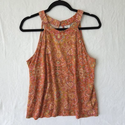 Joie без рукавов высокий воротник бак 100% льняной трикотажа размер L Flowy пейсли ржавый оранжевый - Изображение 1 из 4