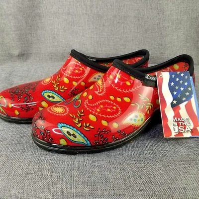 Sloggers Women’s Size 10 Garden Rain Clogs Red Paisley Waterproof Shoes NWT USA - Image 1 of 4