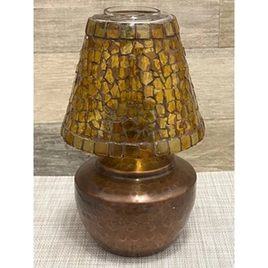 Hammered Copper 9" Tea Light Lamp Candle Holder w/ Mosaic Glass Shade - Picture 1 of 9
