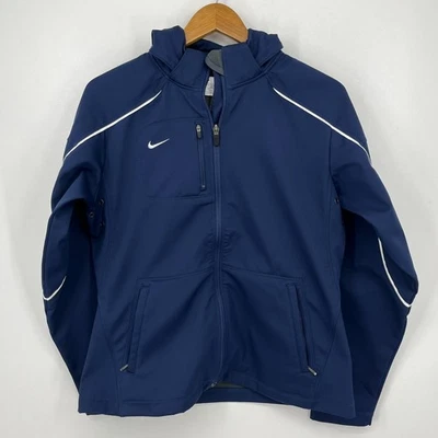 Nike полный молнии куртка женщин M темно-синий с капюшоном карманы верхняя одежда флис с подкладкой - Изображение 1 из 4