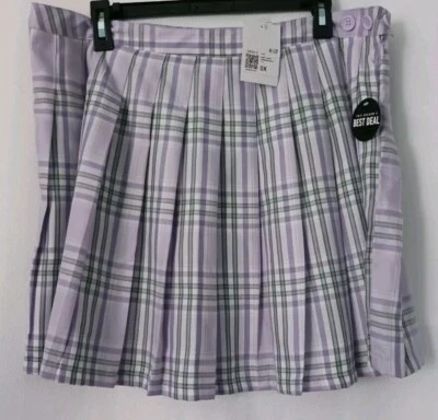 CON ETIQUETAS Mujer Jr Forever21 PLUS Lavanda Cuadros Plisado Cremallera Lateral Falda Talla 0X  Foto 1 de 4