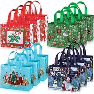 Whaline 12 Pack Large Christmas Tote Bags with Handles Reusable Gift Bag Groc...