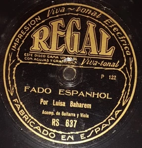 FADO 78 rpm RECORD Regal LUISA BAHAREM Margarida d´Oliveira PORTUGAL Ethnic RARE - Imagen 1 de 2