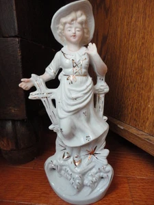 Japan Porcelain Statue Victorian Girl by the Fence Vintage - Picture 1 of 12