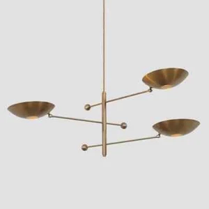 Lampadario a sospensione Sputnik moderno 3 luci metà secolo ottone grezzo, - Foto 1 di 4