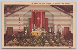 Services At One Of The Chapels Fort Leonard Wood Missouri Linen Postcard c1955 - Picture 1 of 2