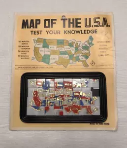 Vintage 60's 70's MAP of the USA Interlocking Plastic Tile Squares Puzzle~NEW - Picture 1 of 6
