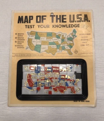 Vintage 60's 70's MAP of the USA Interlocking Plastic Tile Squares Puzzle~NEW - Image 1 of 4