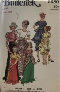 Butterick #5980 Girls size 6 Historical Costume Sewing Pattern, Uncut 1970's - Picture 1 of 6