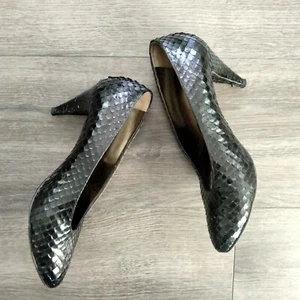 Vintage Carlos Falchi Black Snakeskin Heels Pumps Size 9B - Picture 1 of 12