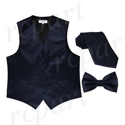 New Men's navy blue formal vest Tuxedo Waistcoat_necktie & bowtie set wedding - Image 1 of 4