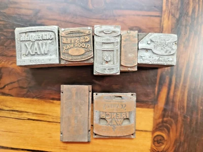 French Castle English Wax Metal on Wood Printing Press Block Stamps Vintage - Image 1 of 4