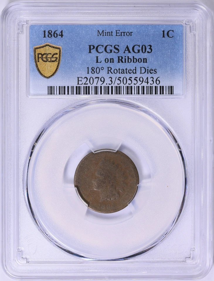 MINT ERROR 1864 INDIAN CENT L ON RIBBON 180 DIE ROTATION PCGS - Image 1 of 2