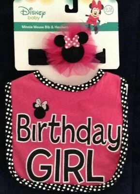 NUEVO Disney Bebé MINNIE MOUSE Babero y Envoltura para la Cabeza Conjunto de 2 Piezas CUMPLEAÑOS NIÑA Foto 1 de 3