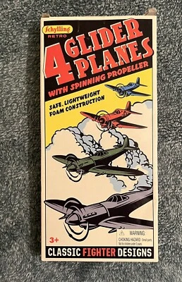 Schylling Retro 4 Pack Retro Foam Glider Plane with Spinning Propeller NEW - Image 1 of 2