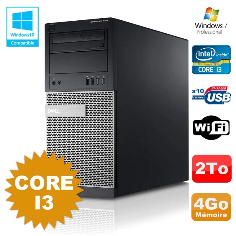 PC tour DELL OptiPlex 790 Intel Core I3 3.1Ghz 4Go 2To DVD Wifi Win 7 - Imagen 1 de 1