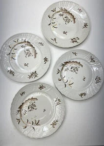 Richard Ginori Italy Plate 0828 M Embossed Woven Rim Brown Gold Flowers Set of 4 - Picture 1 of 6