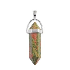 Natural Stone Crystal Bullet Pendant Necklace With 18" Adjustable Leather Cord - Picture 1 of 1
