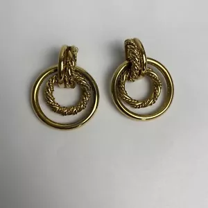 Vintage Gold Tone Pierced Earrings Rope Circle Costume - Picture 1 of 6