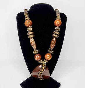 Necklace Costume Jewelry Fashion Pendent Brown Bronze Amber Beads - Picture 1 of 8
