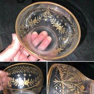 👀RARE Antique MOSER SIGNED REVERSE INTAGLIO CUT GOLD ENCRUSTED SMALL DISH C1900 - Picture 1 of 9